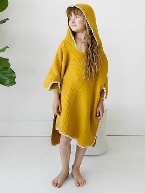 Natemia Organic Cotton Muslin Hooded Towel Poncho Kids 4-6 Years Gold Yellow